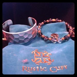 Rustic Cuff silver hammered bangle w/ bonus